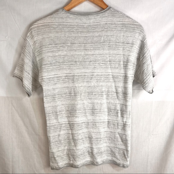MM LaFleur The Coleman Top Short Sleeve Knitted Gray Ivory Textured Stripe Sz XS - Picture 4 of 11